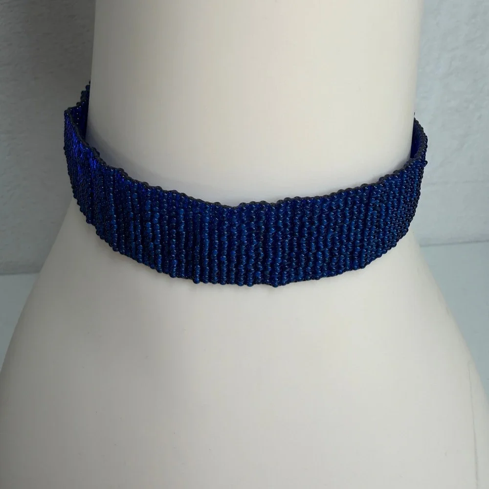 Vtg Y2K Necklace Choker Glass Beaded Macrame Boho Blue Brown Bundle Lot of 2